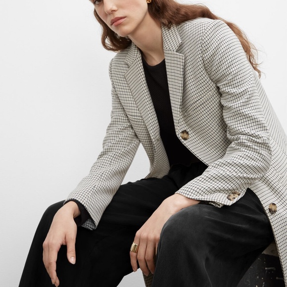 Checkered Three-Button Coat - New With Tags - NEVER WORN - Grey Multi Check - Picture 4 of 6